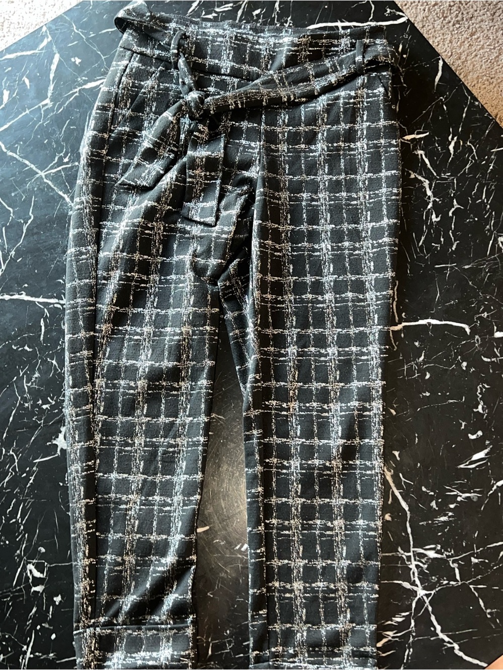 Black Plaid Tie-Waist Women’s Pants